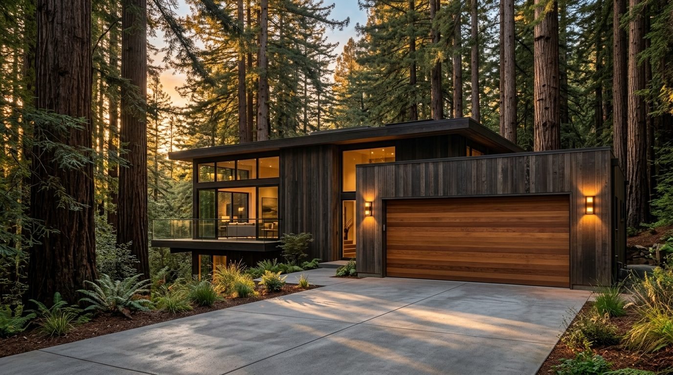 Antonio Garage Door Expert Exterior Closed Garage Door at Twilight